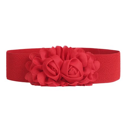 Zincnap Joustovyö, jossa kaksoiskukka, kangas, leveä joustovyötärö vyö juhliin, punainen