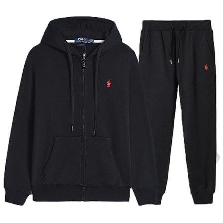 PoloRalph Vår Høst Herre Zip Pullover Genser + Bukser Sett Svart/Rød Logo XL, Casual Treningsdress Komfortabelt Hverdagsantrekk