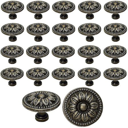 20 st Vintage Skåpsdörrs- och Lådknoppar 35mm Blomma Design Mässing Köksluckor, För Byrå Och Möbelskåp, Antik Brons