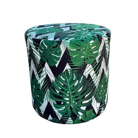 Vihreä samettinen jakkara lehtikuviolla, 38x38x38 cm