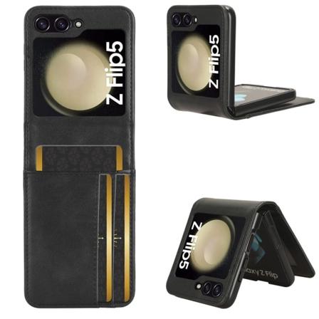 SKALO Samsung Z Flip5 PU-læder Kortholder Cover - Sort Black
