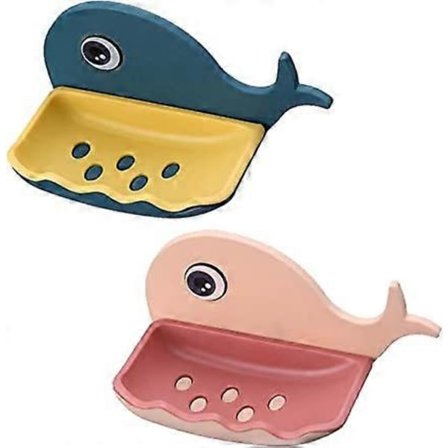 (Blå, rosa) Set med 2 st tvålkoppar utan borrning med starkt lim, väggmonterad tvålkopp med dräneringshål för badrum, kök, sa