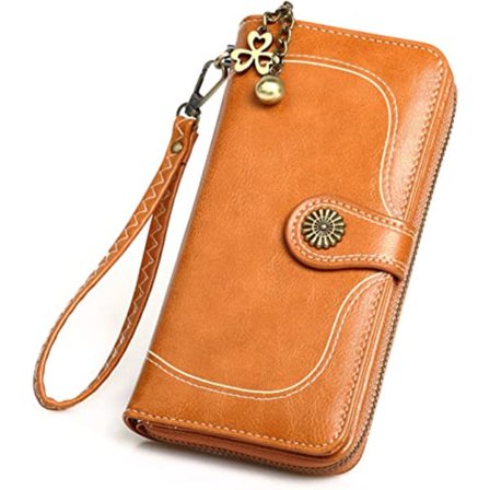 (Brun) Damepung Stor Kapacitet Dame Læderpung Elegant Møntpung med 12 Kortlommer Inklusive 1 ID-Vindue, Damepung til Damer
