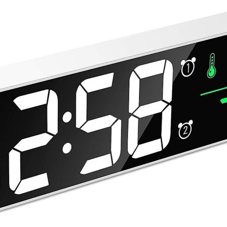 Digital vægur med LED digitalt spejl, dato, temperatur, alarmer, musik