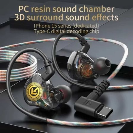 USB-C Hörlurar med Sladd, Mikrofon, DAC Dynamic Bass Svart—pa