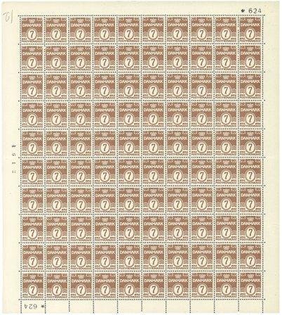 Danmark - Postfrisk helark AFA 255 marginal nr. 624