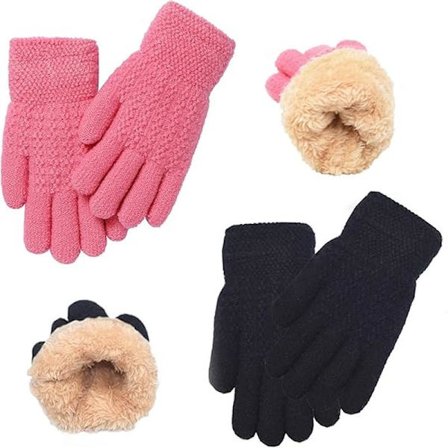 2 par vinterhandsker til drenge og piger - Varme strikkede termiske kabelstrikkede handsker med fleecefor i uld til koldt vejr