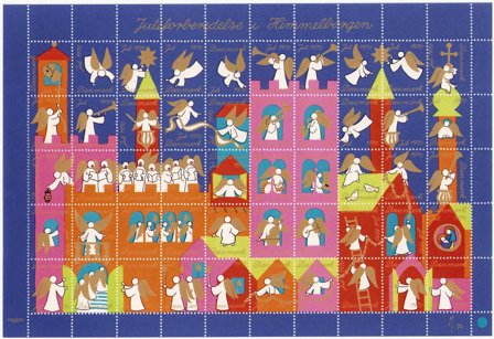 Danmark - Julemærkeark 1970 - Utakket på den venstre side - Ufoldet