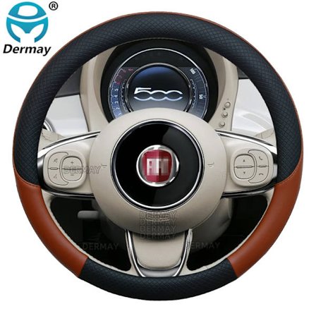 100% Dermay PU-läder bilratt överdrag halkfritt för kompatibel med Fiat 500 högkvalitativa biltillbehör