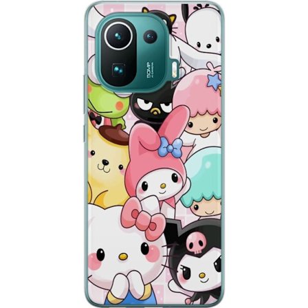 Kompatibelt Mobildeksel til Xiaomi Mi 11 Pro Tett mønster av søte figurer med store øyne i ulike farger og uttrykk med LABUBU-tekst
