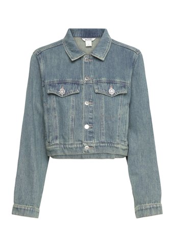 Monki Cropped Denim Jacket - Blue - M
