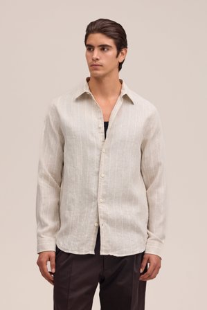 NN07 Enzo Shirt male Khaki Linen