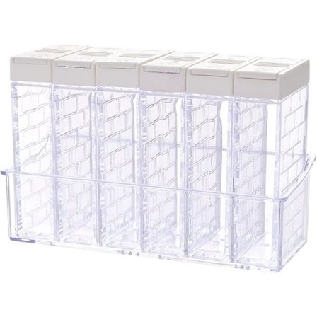 Pakke med 6 krydderbokser i plast, forseglet krydderstrøer for camping, oppbevaring kjøkken salt pepper krydder