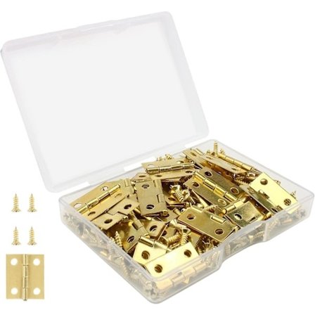 50 Stk. Mini Modelhængsler, 18 x 15 mm Små Hængsler i Rustfrit Stål Messing, Holdbare, til Skuffe Smykkeskrin Skab med 200 Skruer - Guld