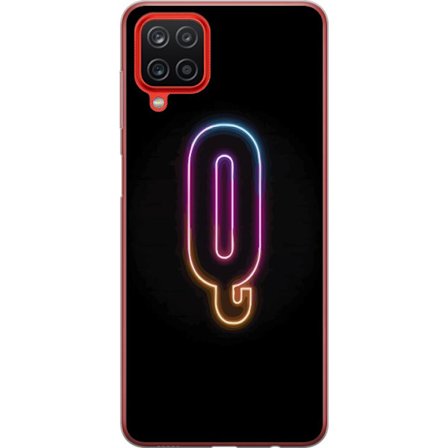 Kompatibelt Mobildeksel til Samsung Samsung Galaxy A12 Minimalistisk neonbokstav Q i skinnende farger mot mørk bakgrunn
