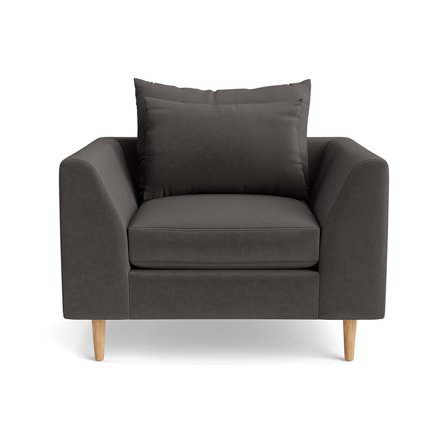 Ofelia Sessel Riviera Dunkelgrau, moderner Polstersessel für das Wohnzimmer, komfortable Nozag-Federung, zeitloses Design, Breite 85cm.