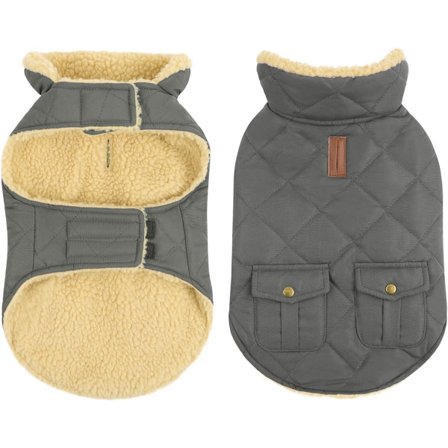 Vinterhundfrakk Grå Liten - Tykk Varm Bomullsfyll Pet Vest med Praktiske Oppbevaringsposer - Kompatibel med Julebordsdekorasjon