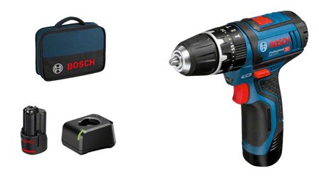 Bosch GSB 12V-15 Professional - hammerbor/driver - trådløs - 2 hastigheter - 2 batterier