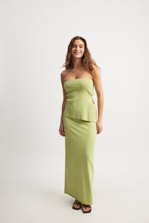 NA-KD Knitted Midi Skirt - Sommersæt - Grøn - XS