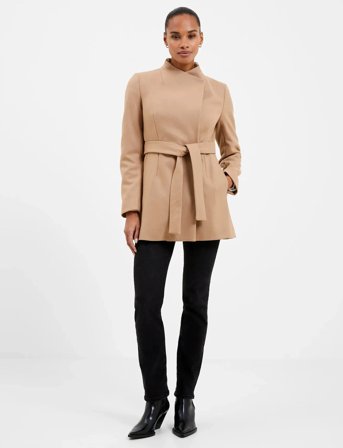 French Connection Platform Felt Crossover Coat - Beige - 38