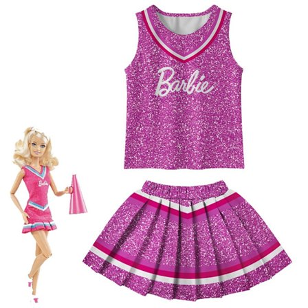 Jente Barbie Cheerleader Cosplay Tanktopper og Skjørt Uniform Antrekk Lilla