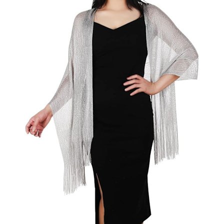 Dame Aften Funklende Metalliske Sjaler og Tørklæder med Tørklædeklips, Metallisk Tørklæde til Brude Bryllup/Fest/Formelle Kjoler