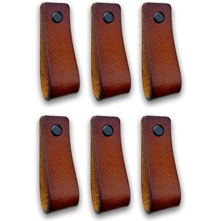 Lærhåndtak for møbler, 6 stk - 16,5 x 2,5 cm, Skaphåndtak, dørhåndtak for kjøkken, bad, skap, kommode