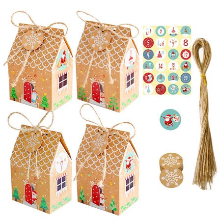 24 stk. julegaveposer, assorteret kraft julegaveposer med mærker til julefestartikler