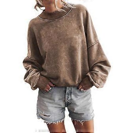 Casual Långärmad Tröja Dam Basic Lös Passform Mock Crew Neck Lätt Tunika Pullover Höstkläder brun S