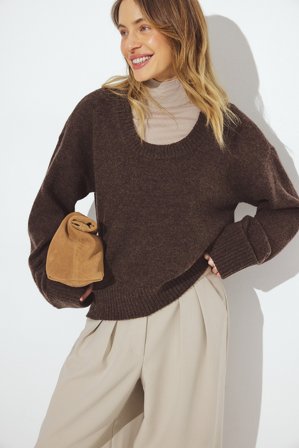 NA-KD Pull en maille de laine à encolure ronde - Pulls en maille - Brun - XS (EU 32)