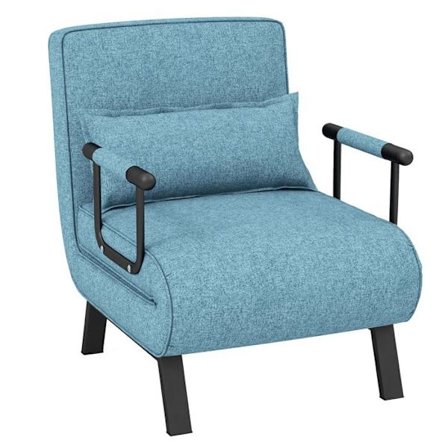 COSTWAY Sovesofa 1 Person, 4-i-1 Stue, Justerbar Ryg i 6 Positioner med Blå-Grøn Pude