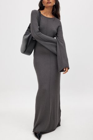 NA-KD Robe longue en maille fine - Robes de Noël - Gris - L