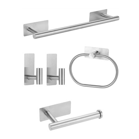 5 stk Selvklebende Baderom Hardware Sett, Rustfritt Stål Håndkle Stang Sett Inkluderer 16 Tommer Bad Håndkle Stang + Håndkle Ring