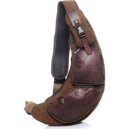 Canvas Sling Bag Ryggsäck Crossbody Axelväska Bröstväska för Män Kvinnor Resor Utomhus Business Ryggsäck Dagväska #38kaffe(canvas)
