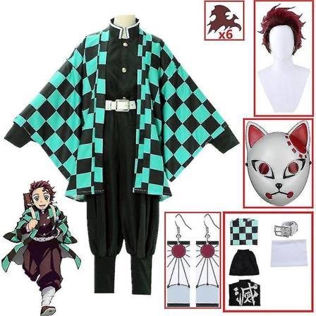 Demon Slayer Kimetsu No Yaiba Tanjirou Kamado Cosplay-asu Kimono Jouluanime- set aikuisille lapsille - Perfet 9 piece set 120