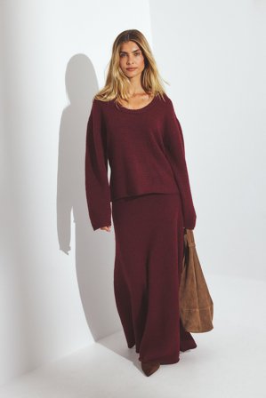 NA-KD Jupe longue fluide en maille - Jupes en tricot - Burgundy - M (EU 38-40)