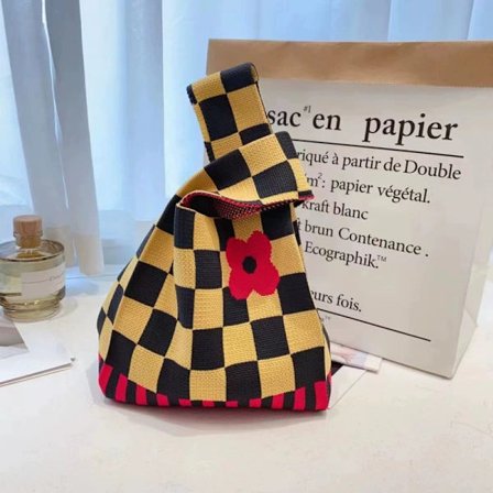 Stickad handväska med geometriska mönster, tygväska, presentpåse, damhandväska, hundra clutch handväska