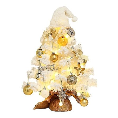 Dinohhi Juldekorationer Vit PVC-flockad Mini-julgran Set Dekorationer