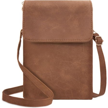 Crossbody-vesker for kvinner, telefonveske i semsket skinn med justerbar stropp, vintage brun tyverisikker glidelåslomme
