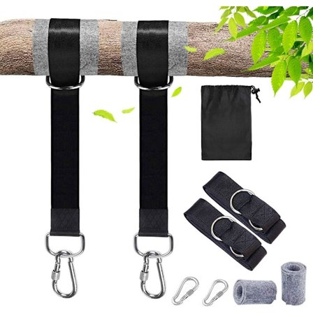 Trægyngeophængsæt, Udendørs 5ft Gyngeophæng, Holder op til 1100lbs, 2 Stive Karabinhager, 2 Træbeskyttere, 2 Gyngeophæng, Hurtig & Nem Installation