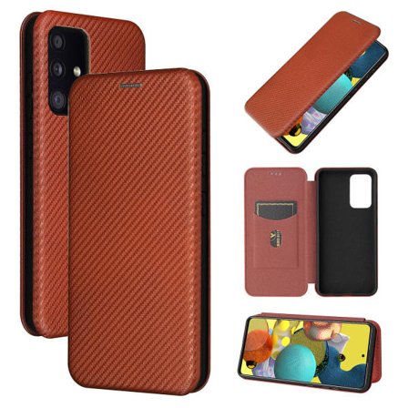 SQBB Etui kompatibelt med Samsung Galaxy A52s 5g Carbon Fiber Folio Flip Beskyttende Magnetisk Skal Etui Coque Brun no_max[mo]