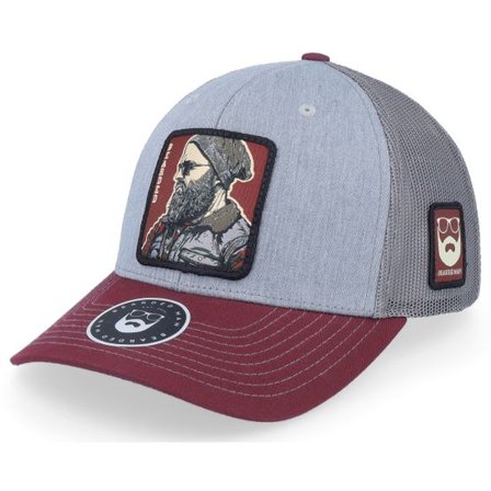 Bearded Man - Grå trucker Keps - Cap Man Modern Tri Heather Grey/Charcoal/Maroon Trucker @ Hatstore