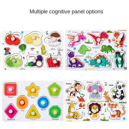 Montessori barns pedagogiska leksak träpussel Farm