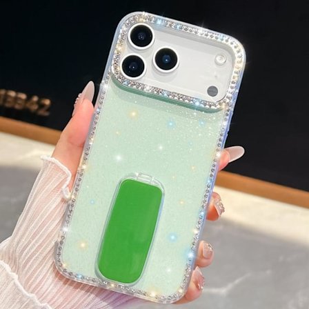 iPhone 17 Pro Skal med Rhinestone Glitter, 4-hörns Anti-fall och Hållare
