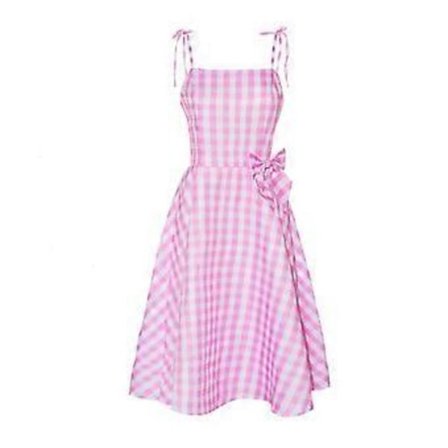 Barbie Film Cosplay Kostyme Dame Rosa Gingham Kjole Halloween Party Midi Kjoler Karnevalskostyme -NMAOV(L A)