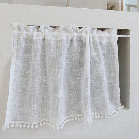 Kort kjøkkengardin kompatibel med lite vindu Lintekstur i bomull Gjennomsiktig Ensfarget hvit med dusk Tetningslist Gardinskiver Gardiner Paneler 