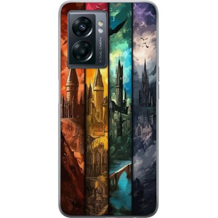 Kompatibel Mobilcover til OnePlus OnePlus Nord N300 Fire magiske slotte i forskellige elementfarver, episk fantasykunst med ild vand luft og mørke i