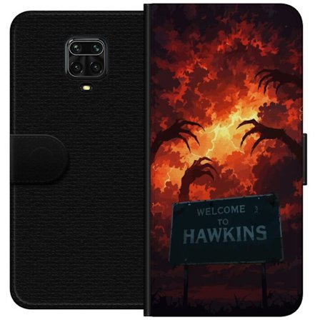 Kompatibelt Lommeboketui til Xiaomi Redmi Note 9 Pro Mørk apokalyptisk fantasi-scene med brennende himmel og Hawkins-skilt i Stranger Things-stil