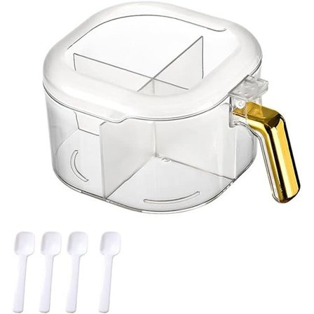 Krydderboks for piknik BBQ med skjeer, krydderstativ, kjøkkenutstyr, krydderflaske med skje for matlaging, krydderkrukke (transparent)