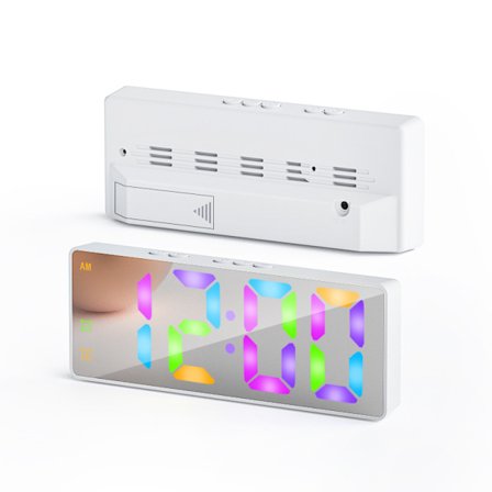 Digital vekkerklokke for soverom, fargeskiftende, temperaturjusterbar, hvit